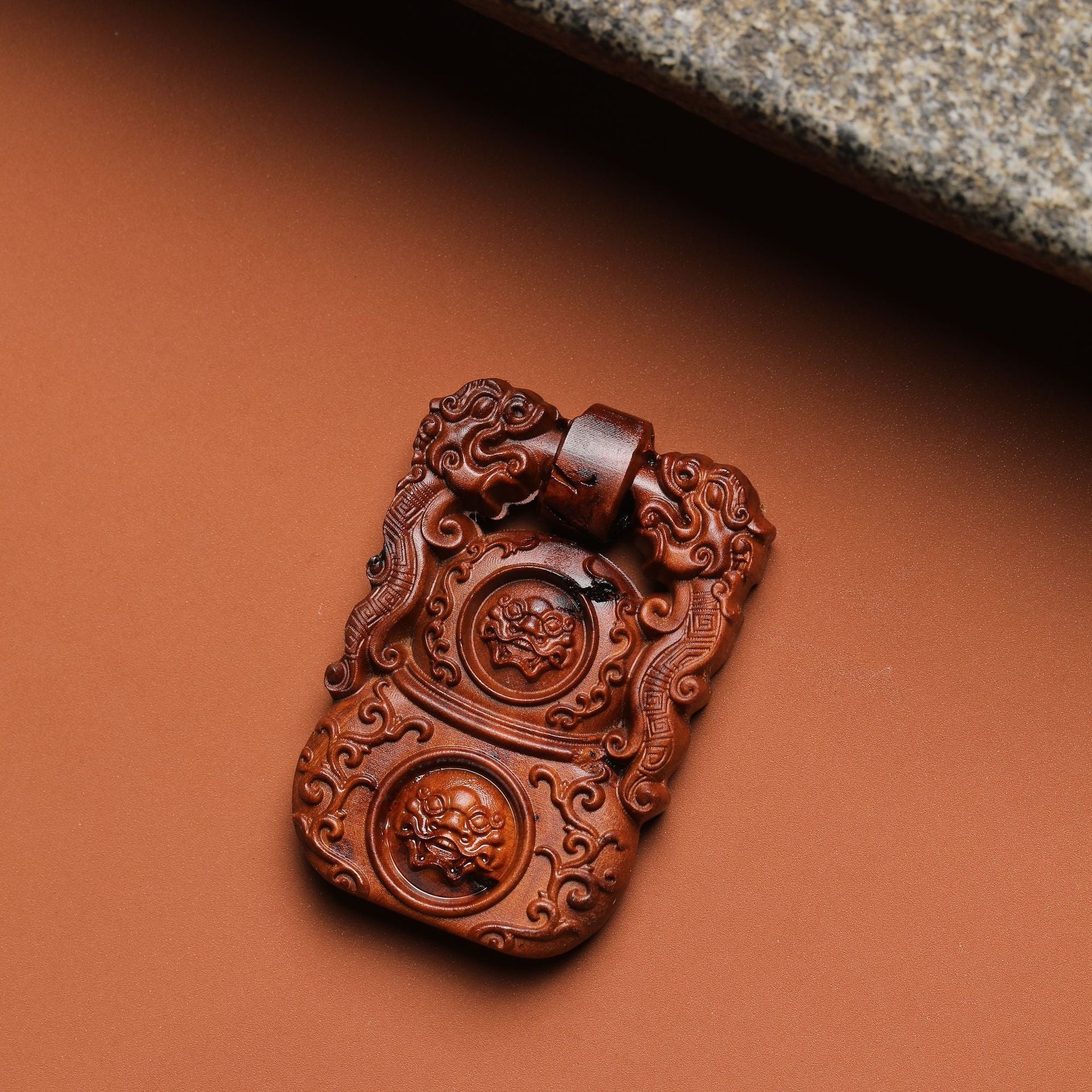 Tree Diamond Lock Double-sided Carved Lucky Safe Pendants