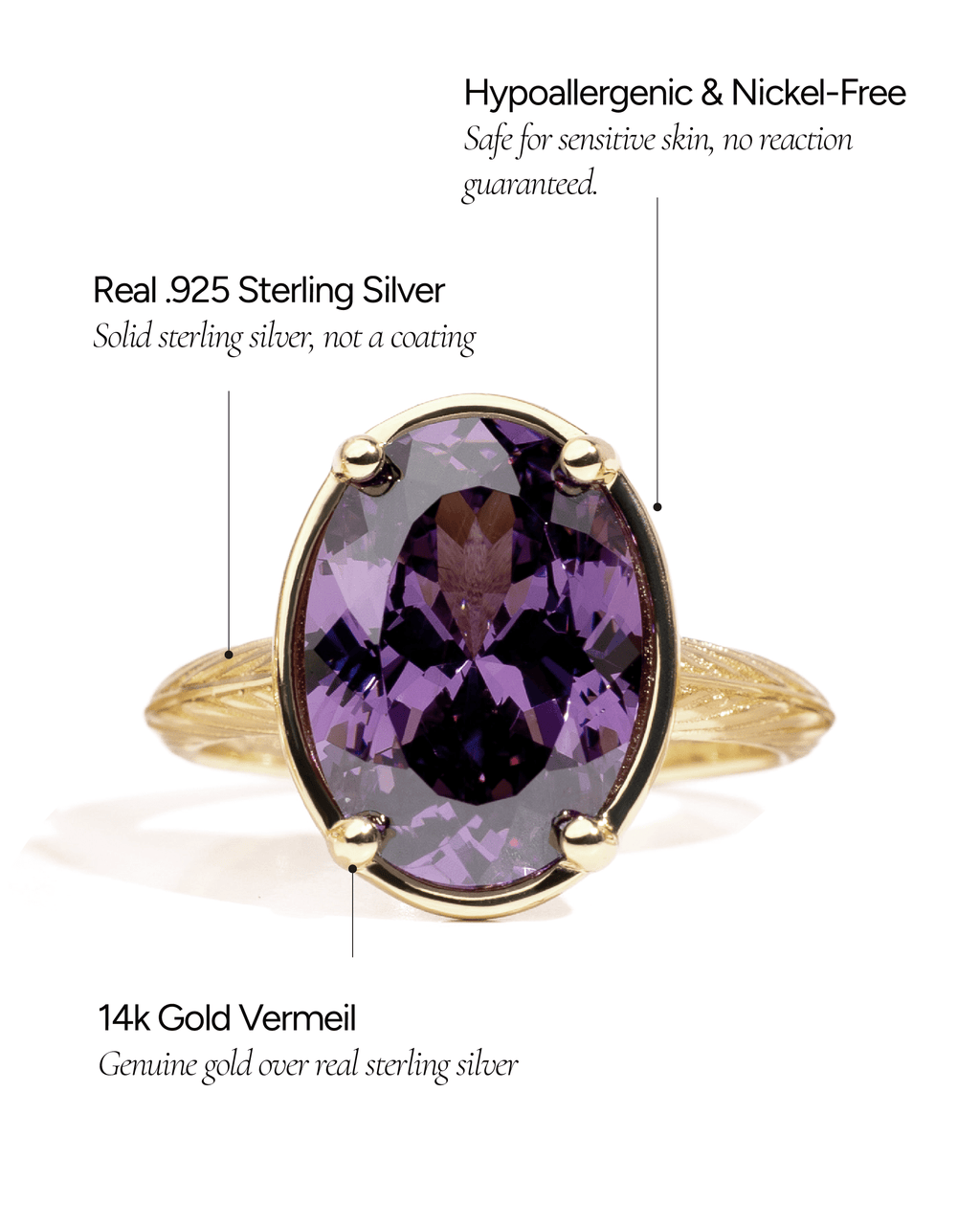 Sterling Silver Oval Cut Amethyst CZ Cocktail Ring