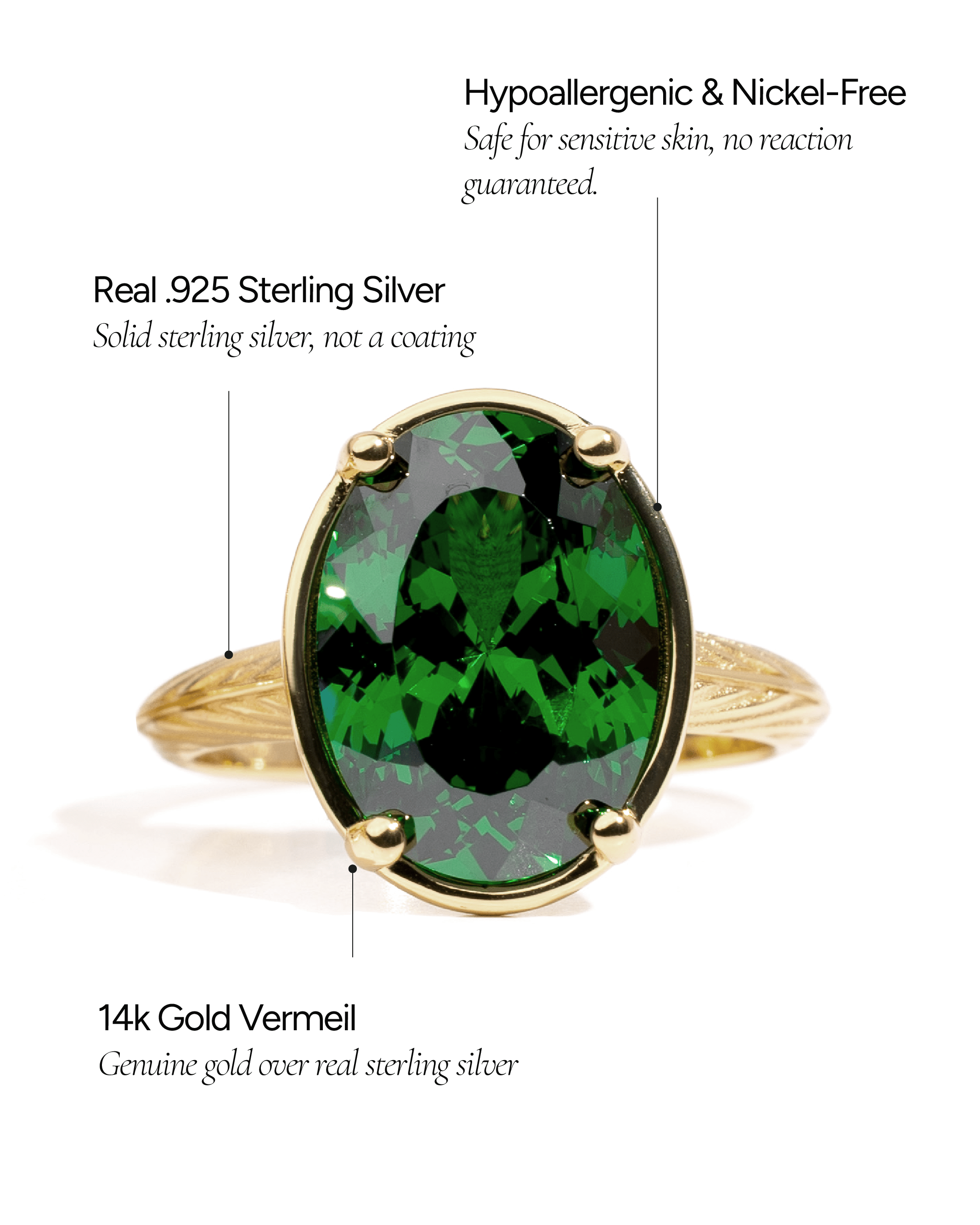Sterling Silver Oval Cut Emerald CZ Cocktail Ring