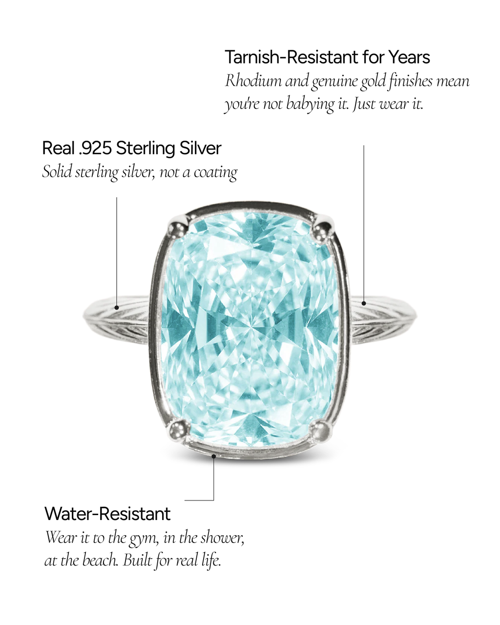 Sterling Silver Elongated Cushion Aquamarine CZ Cocktail Ring