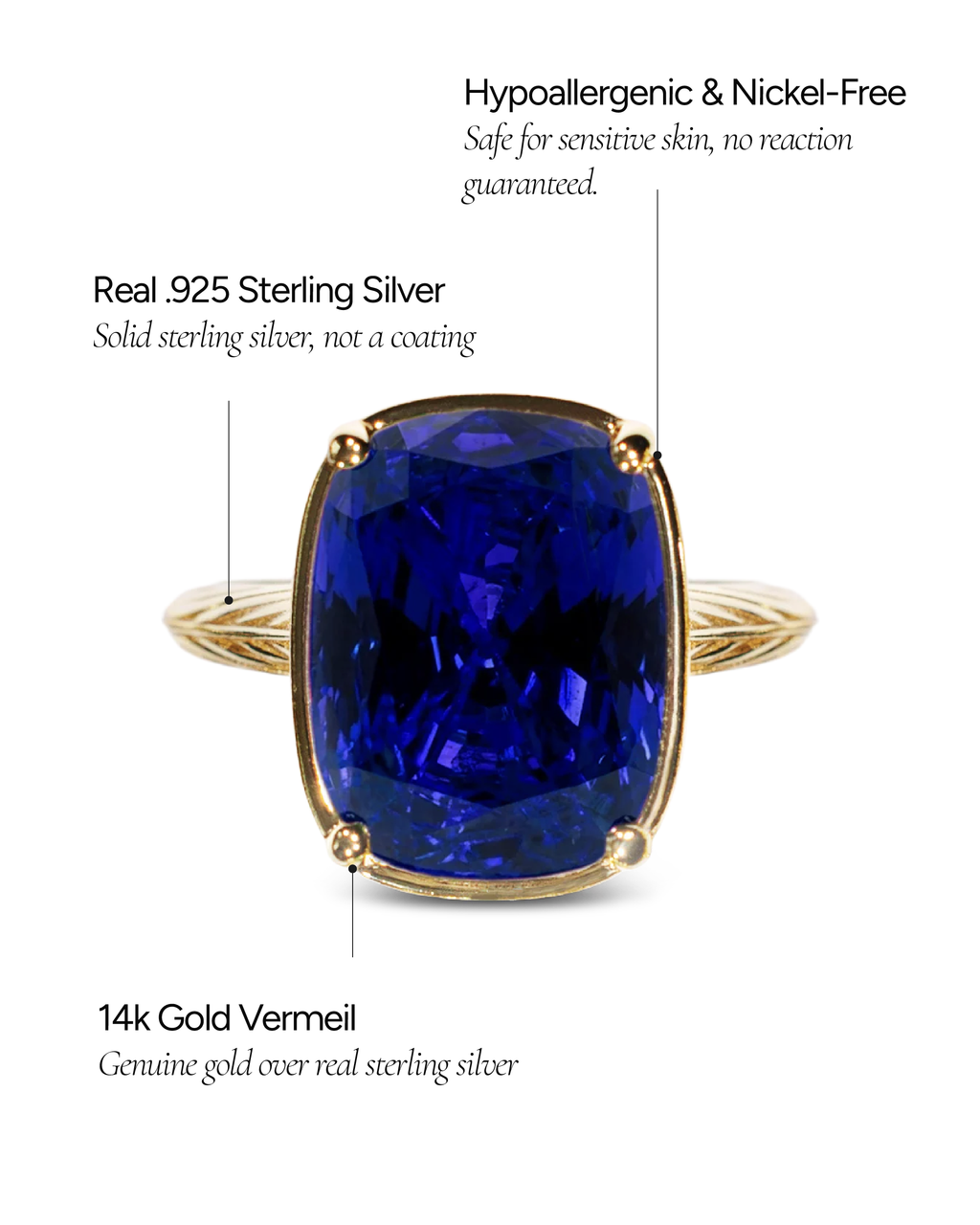 Sterling Silver Elongated Cushion Sapphire CZ Cocktail Ring