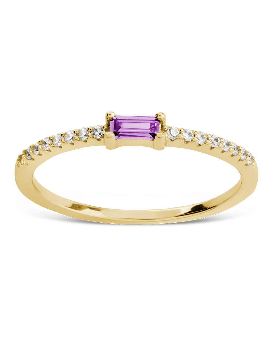 Sterling Silver Thin Amethyst CZ Stacking Birthstone Ring