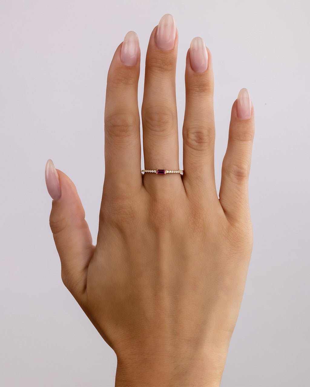 Sterling Silver Thin Ruby CZ Stacking Birthstone Ring