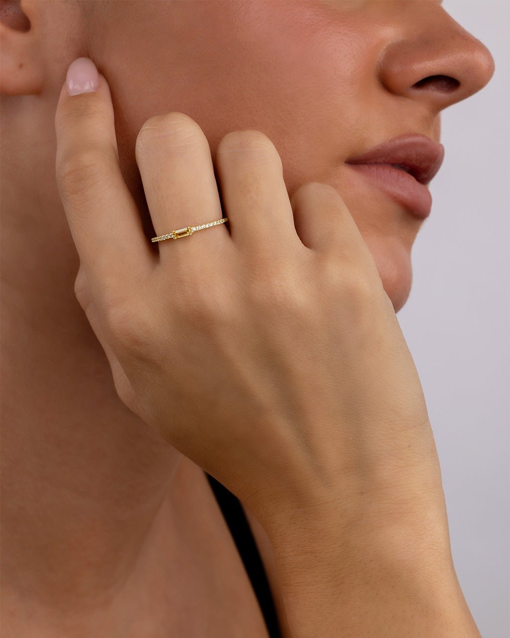 Sterling Silver Thin Citrine CZ Stacking Birthstone Ring