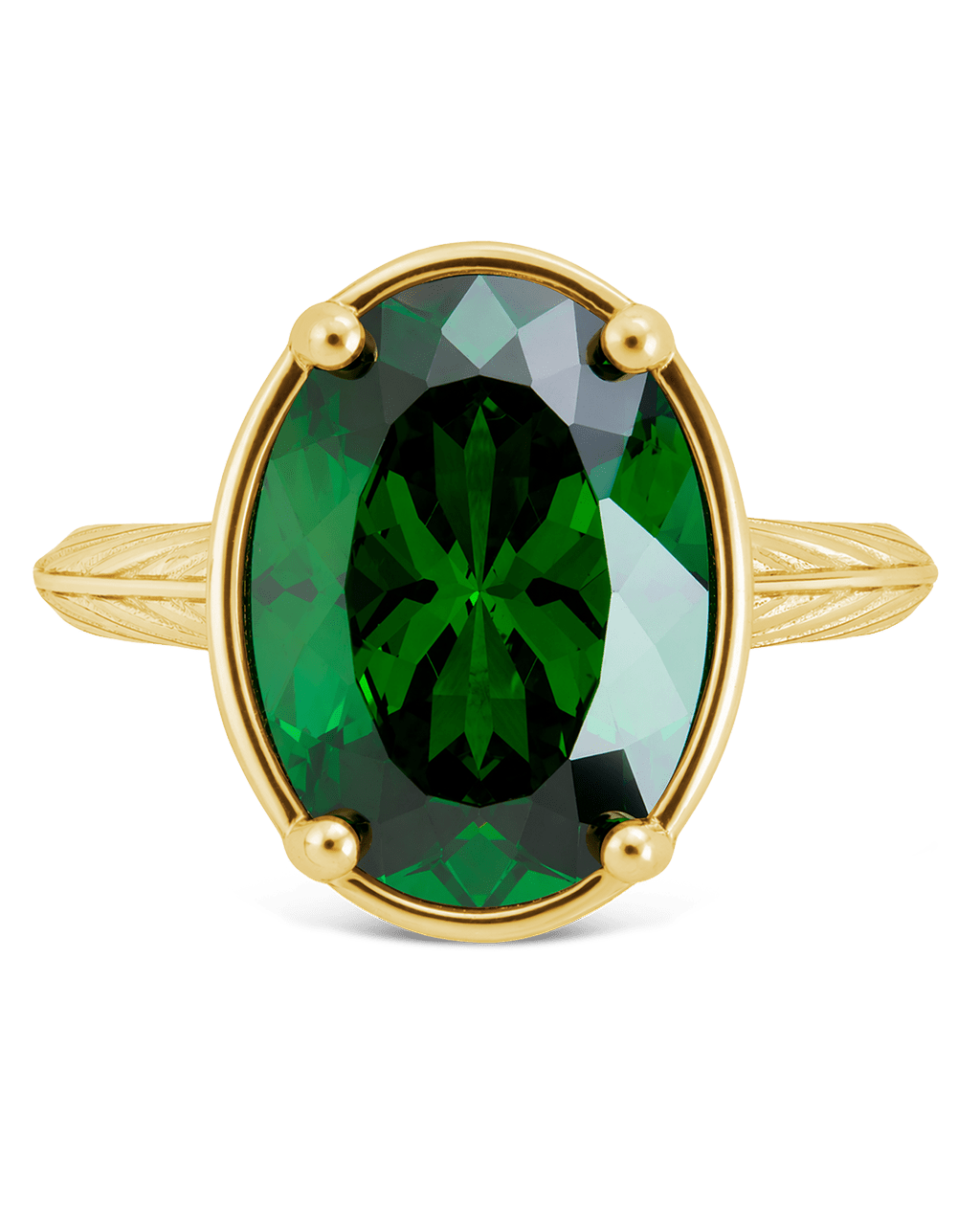 Sterling Silver Oval Cut Emerald CZ Cocktail Ring