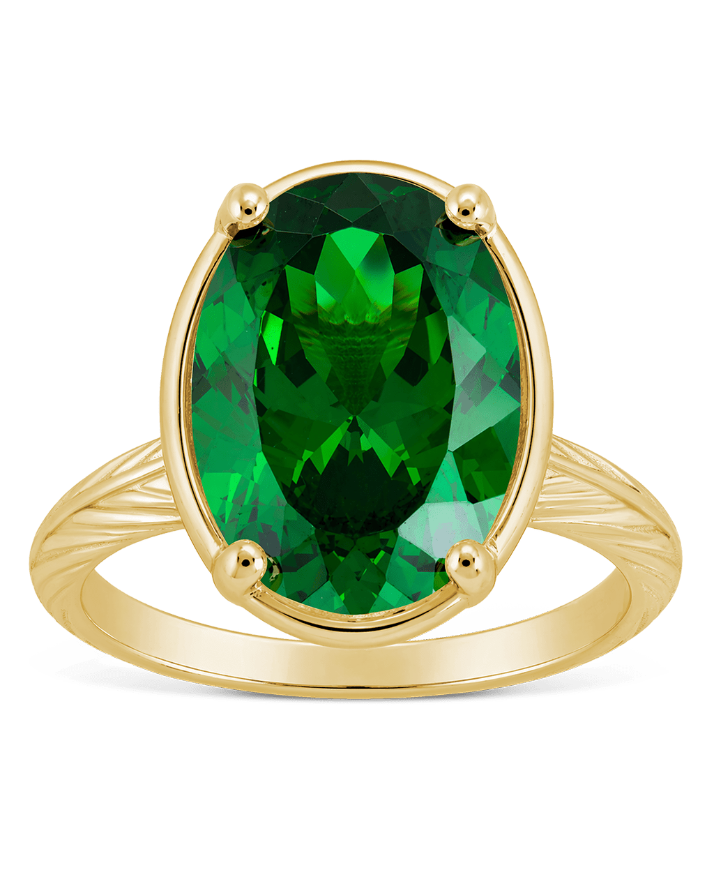 Sterling Silver Oval Cut Emerald CZ Cocktail Ring