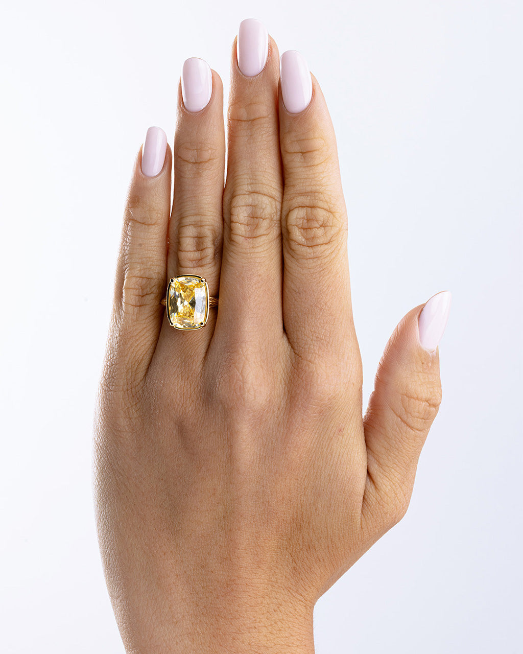 Sterling Silver Elongated Cushion Light Yellow CZ Cocktail Ring