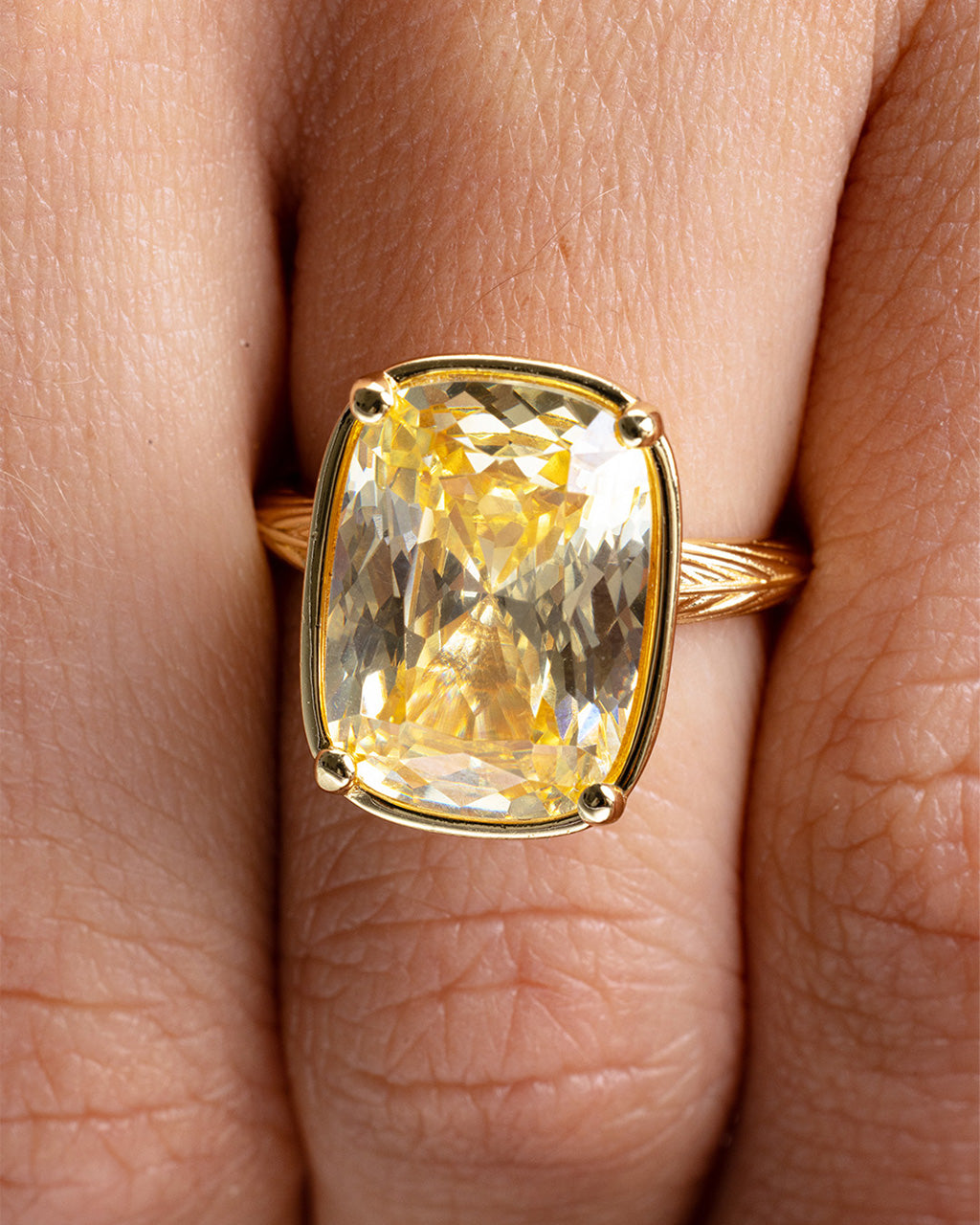 Sterling Silver Elongated Cushion Light Yellow CZ Cocktail Ring