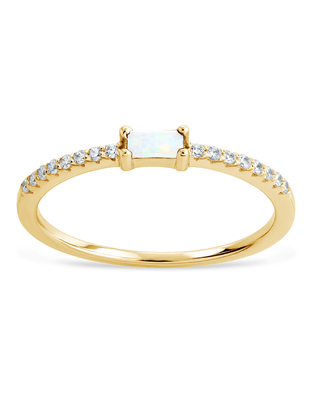 Sterling Silver Thin Opal CZ Stacking Birthstone Ring