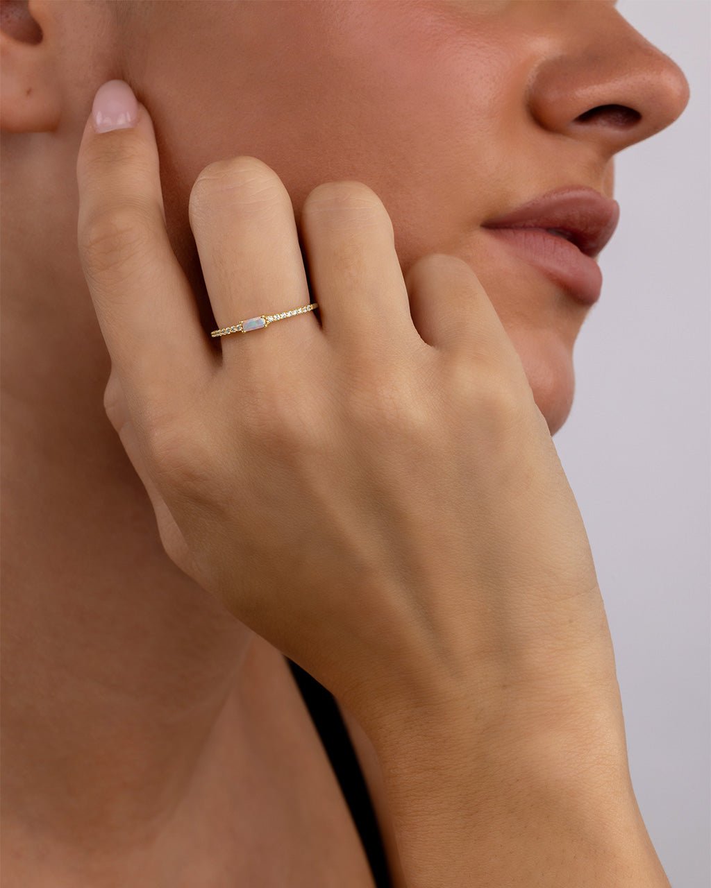 Sterling Silver Thin Opal CZ Stacking Birthstone Ring