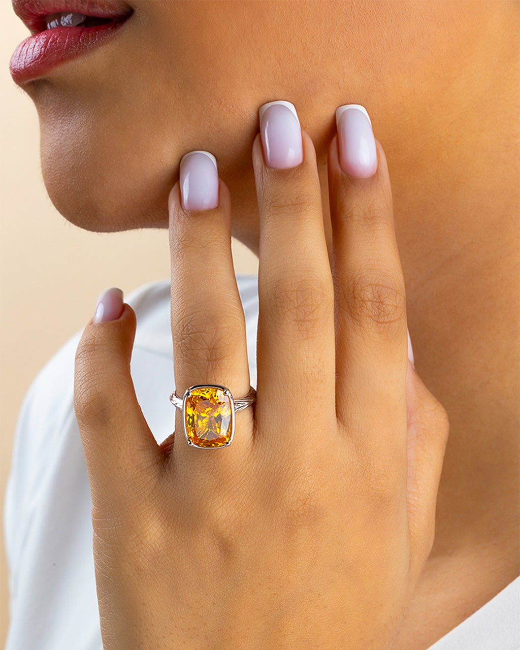 Sterling Silver Elongated Cushion Canary CZ Cocktail Ring