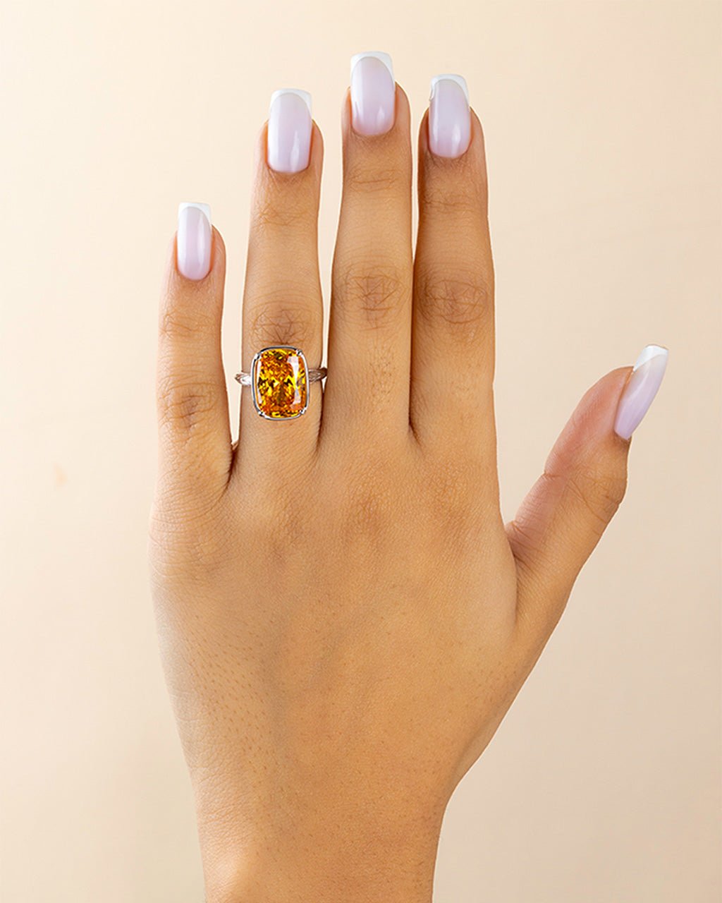 Sterling Silver Elongated Cushion Canary CZ Cocktail Ring
