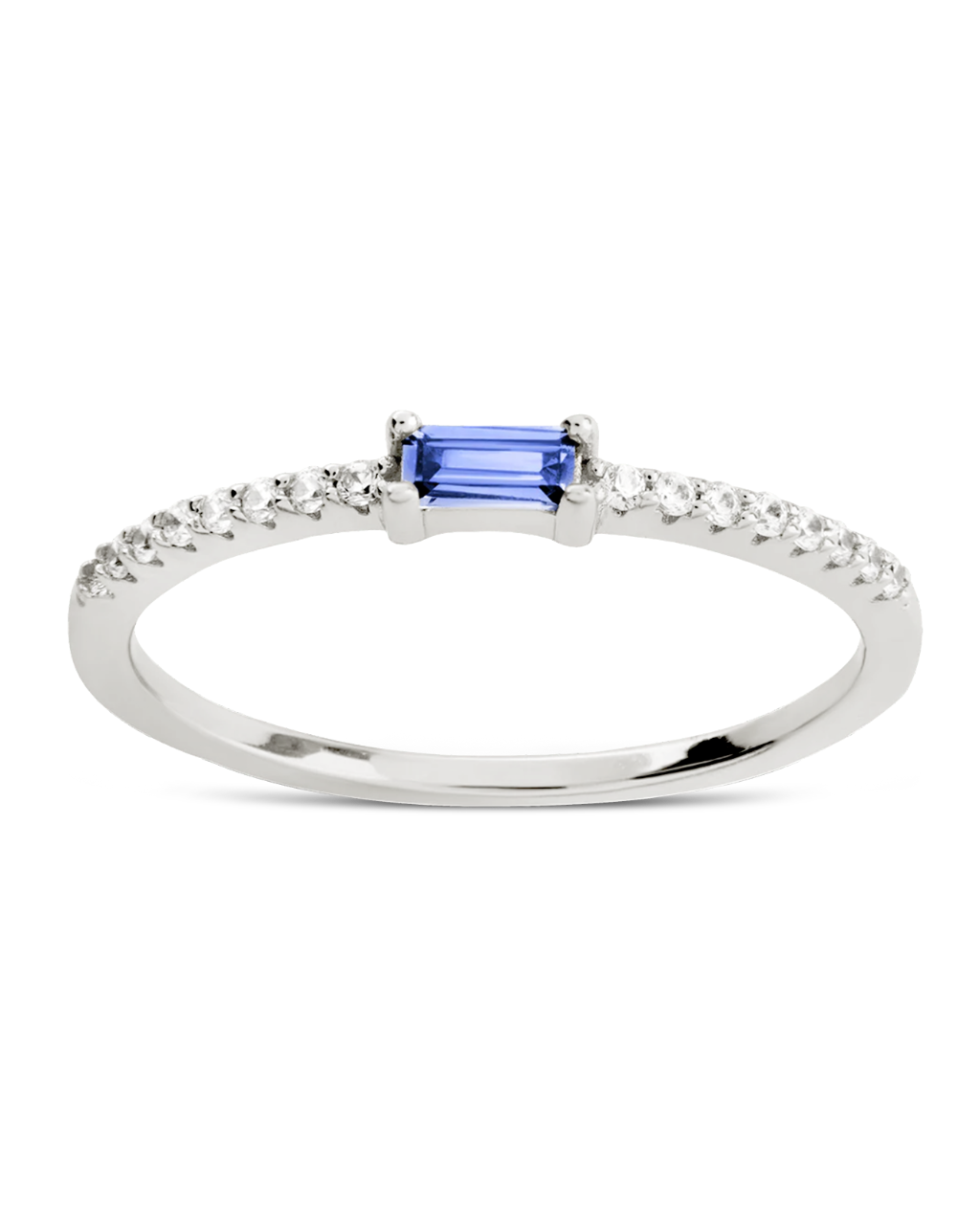 Sterling Silver Thin Aquamarine CZ Stacking Birthstone Ring