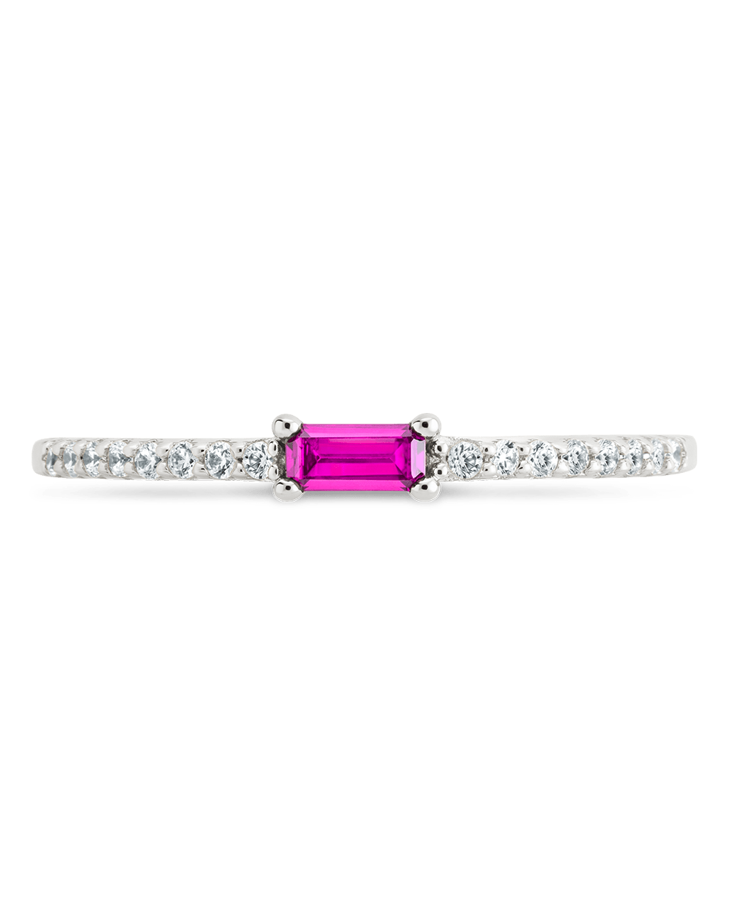Sterling Silver Thin Ruby CZ Stacking Birthstone Ring