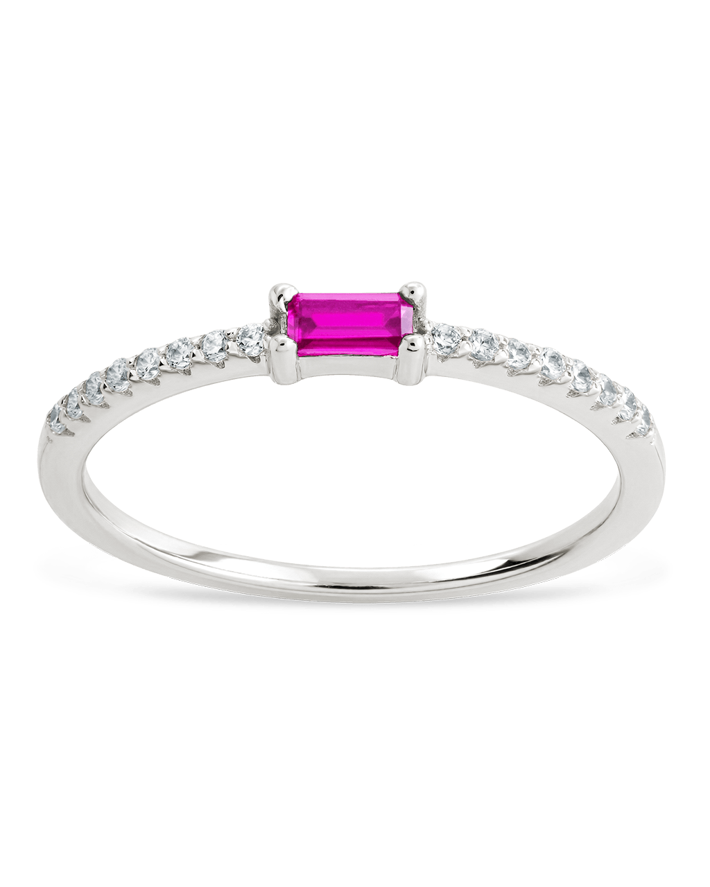 Sterling Silver Thin Ruby CZ Stacking Birthstone Ring