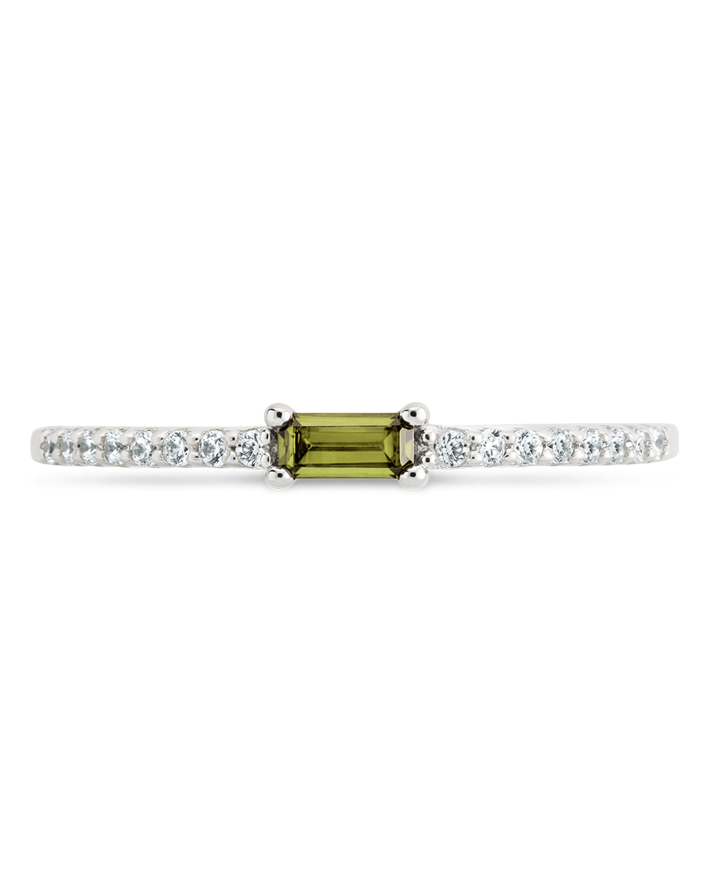 Sterling Silver Thin Peridot CZ Stacking Birthstone Ring
