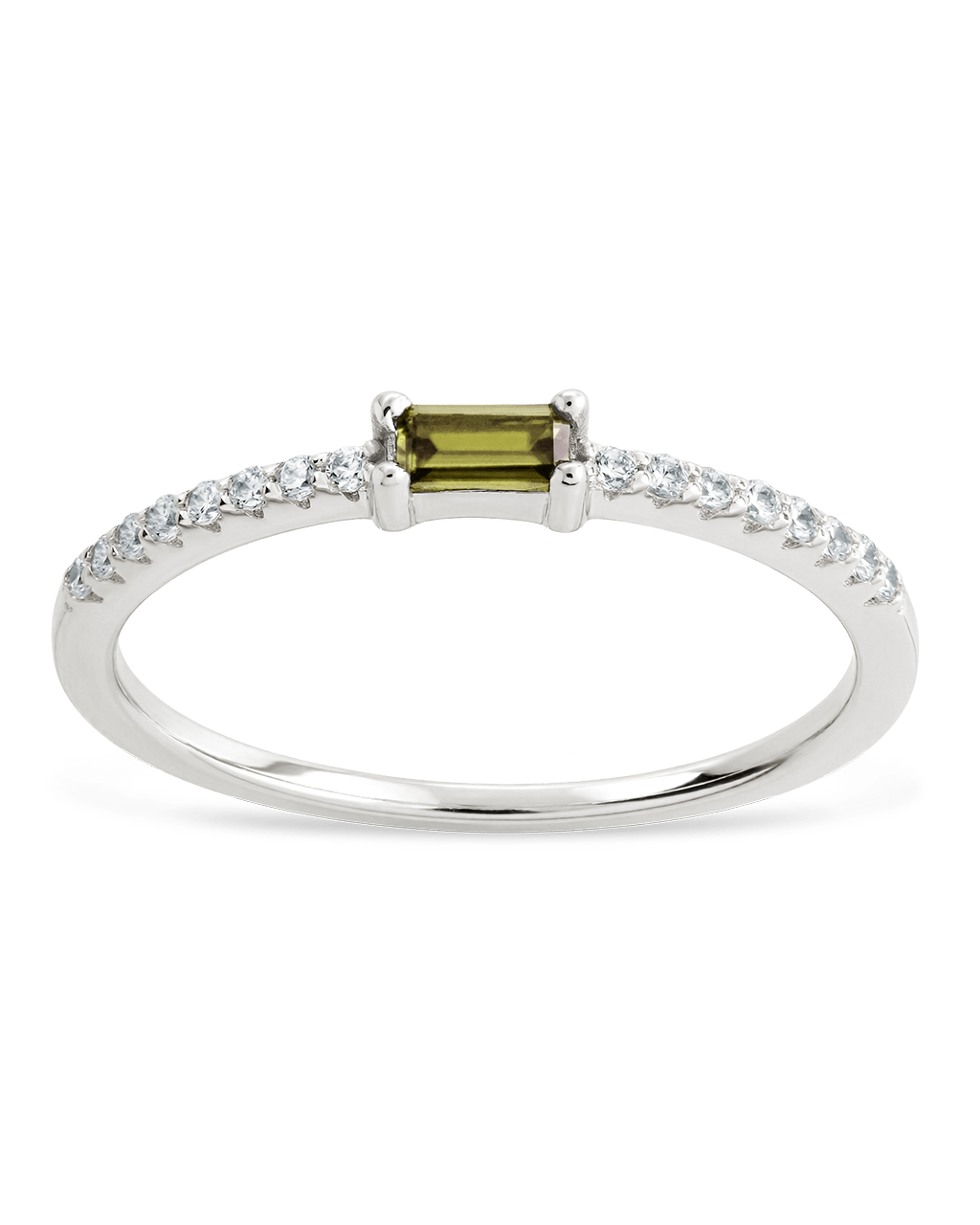 Sterling Silver Thin Peridot CZ Stacking Birthstone Ring
