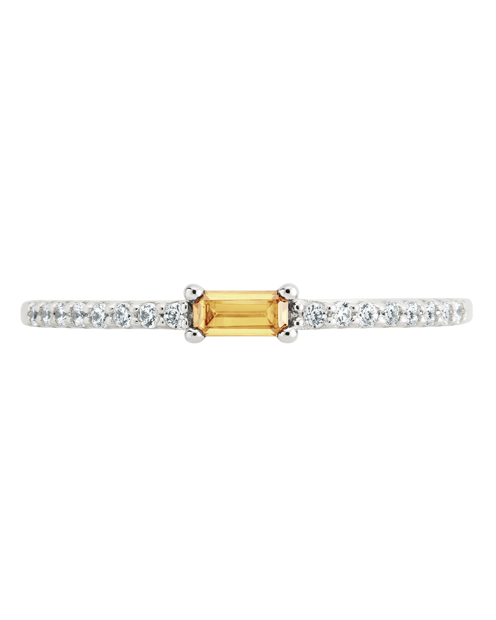 Sterling Silver Thin Citrine CZ Stacking Birthstone Ring