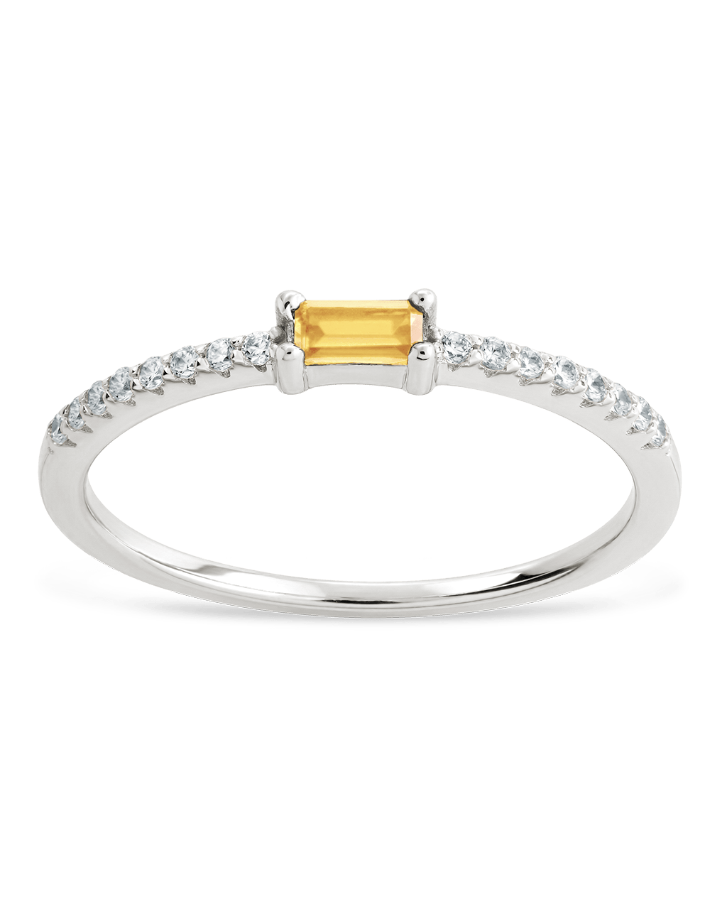 Sterling Silver Thin Citrine CZ Stacking Birthstone Ring