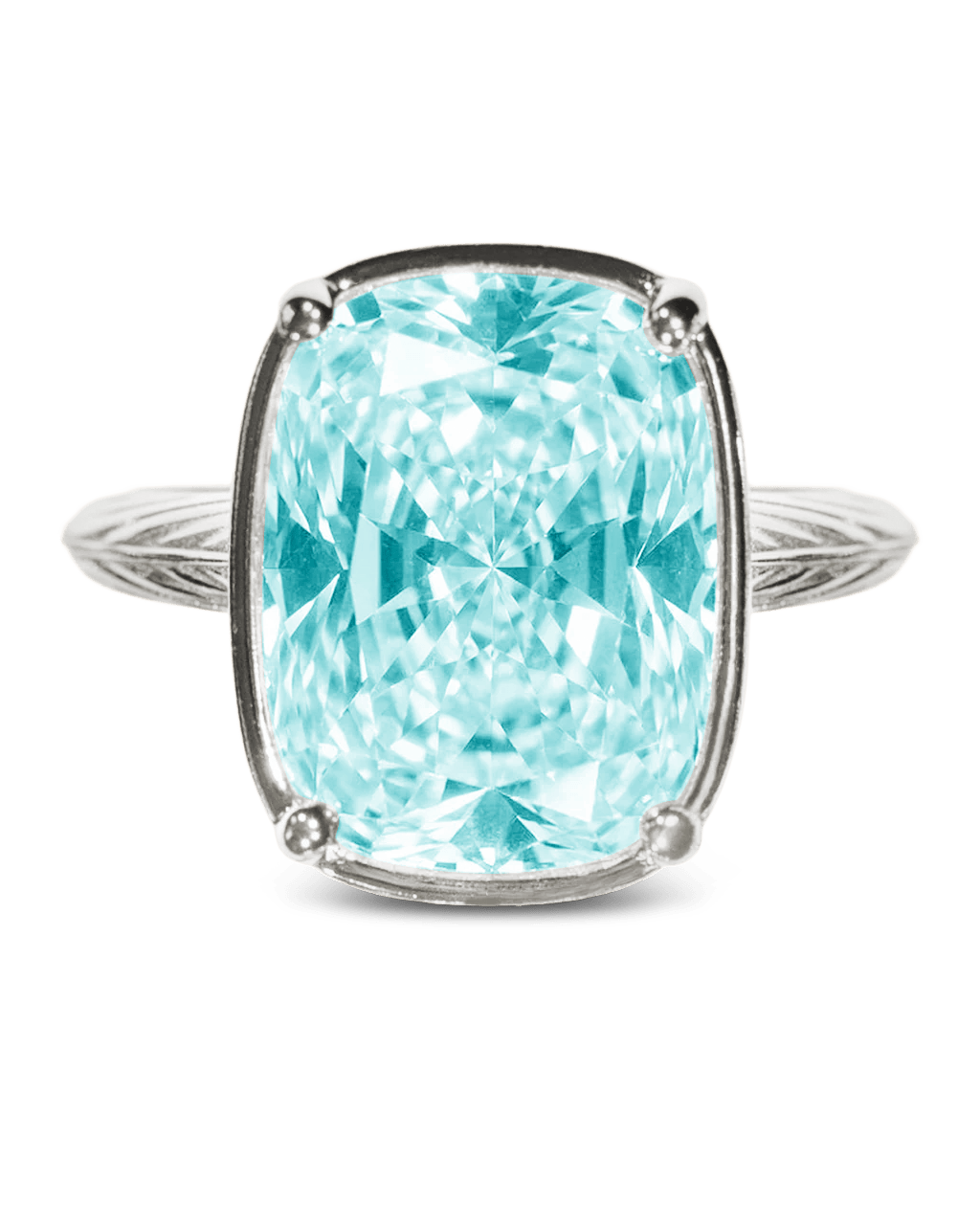 Sterling Silver Elongated Cushion Aquamarine CZ Cocktail Ring