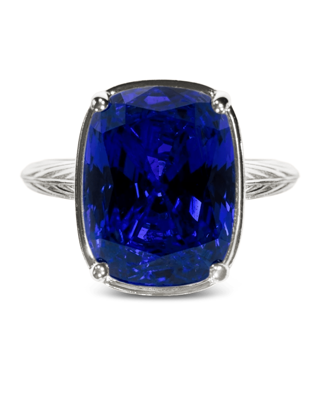 Sterling Silver Elongated Cushion Sapphire CZ Cocktail Ring