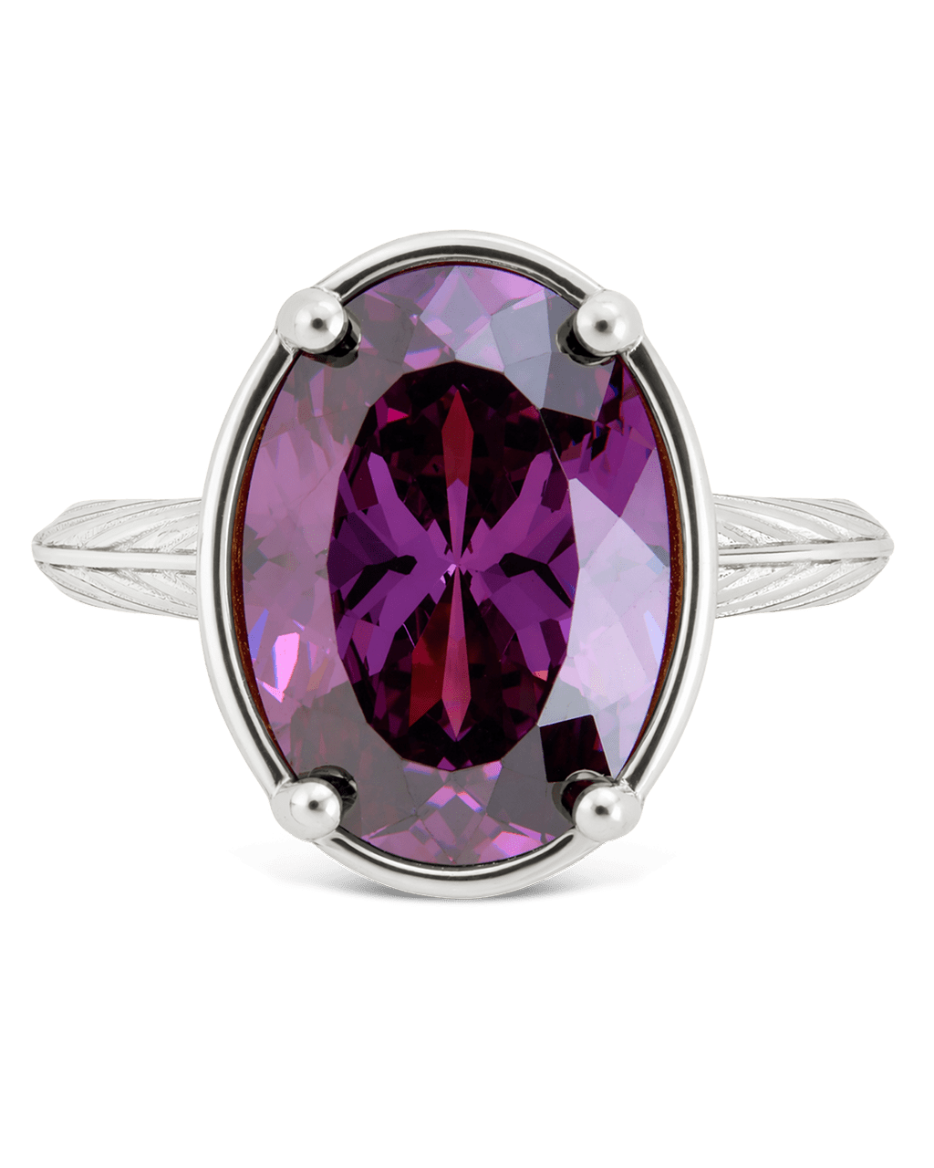 Sterling Silver Oval Cut Amethyst CZ Cocktail Ring