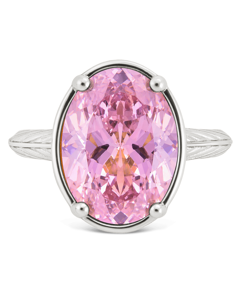 Sterling Silver Oval Cut Pink Sapphire CZ Cocktail Ring