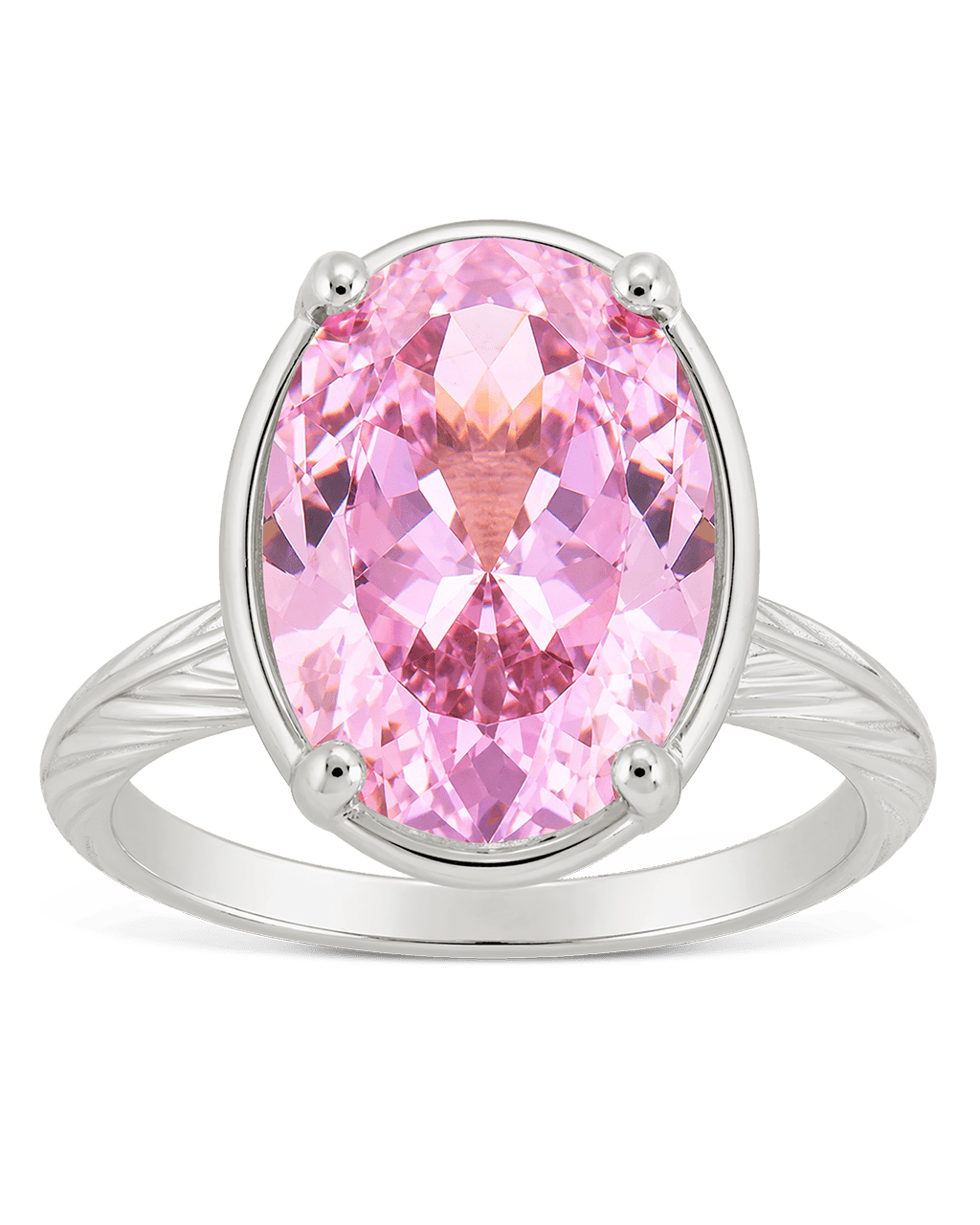 Sterling Silver Oval Cut Pink Sapphire CZ Cocktail Ring