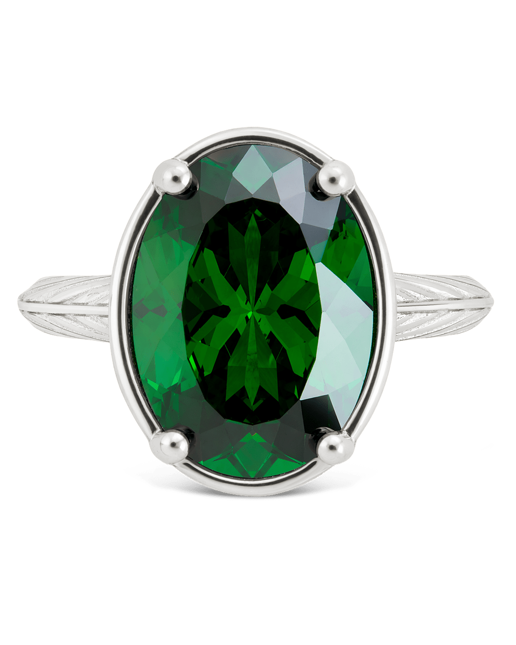 Sterling Silver Oval Cut Emerald CZ Cocktail Ring