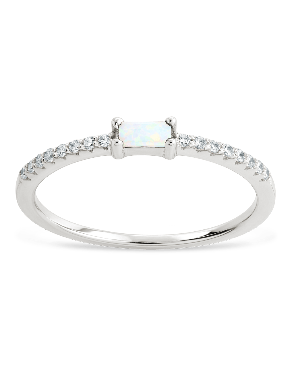 Sterling Silver Thin Opal CZ Stacking Birthstone Ring