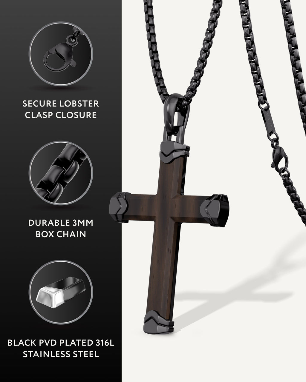 Ebony Wood Cross Pendant (Black)