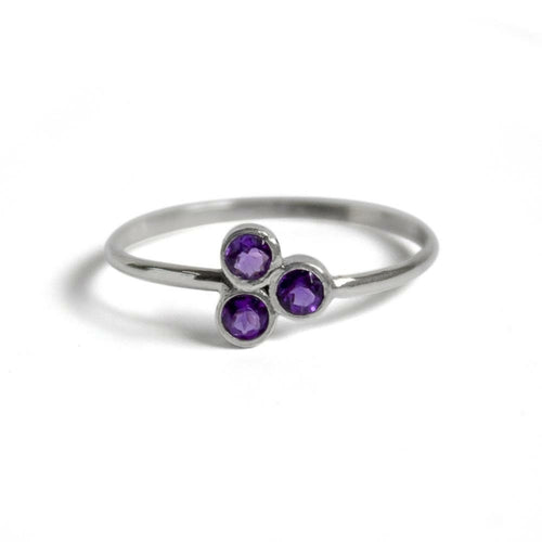 Amethyst Cluster Sterling Silver Ring Thin Band Adjustable