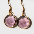 Amethyst Round Drop Earrings Gold Plated Gemstone Dangles