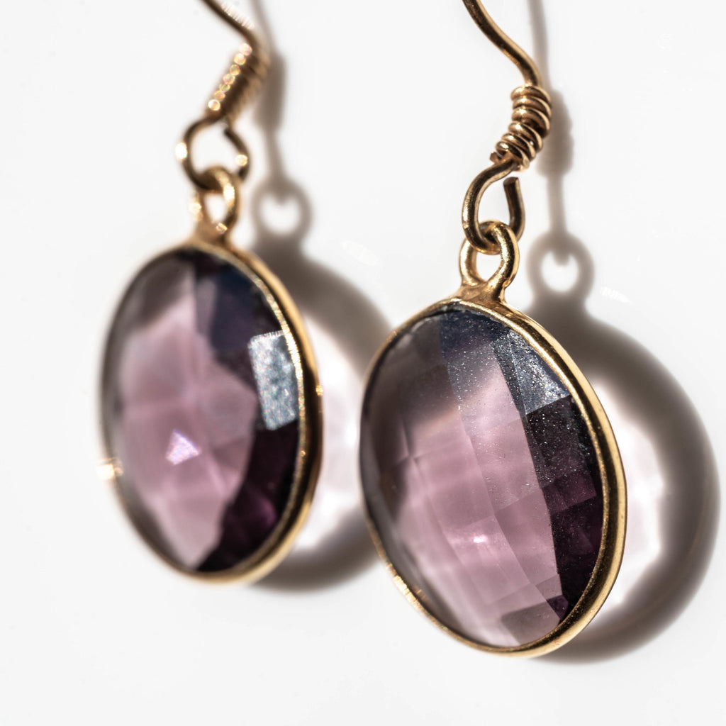Amethyst Round Drop Earrings Gold Plated Gemstone Dangles