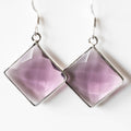 Amethyst Square Drop Earrings Silver Frame Faceted Dangle