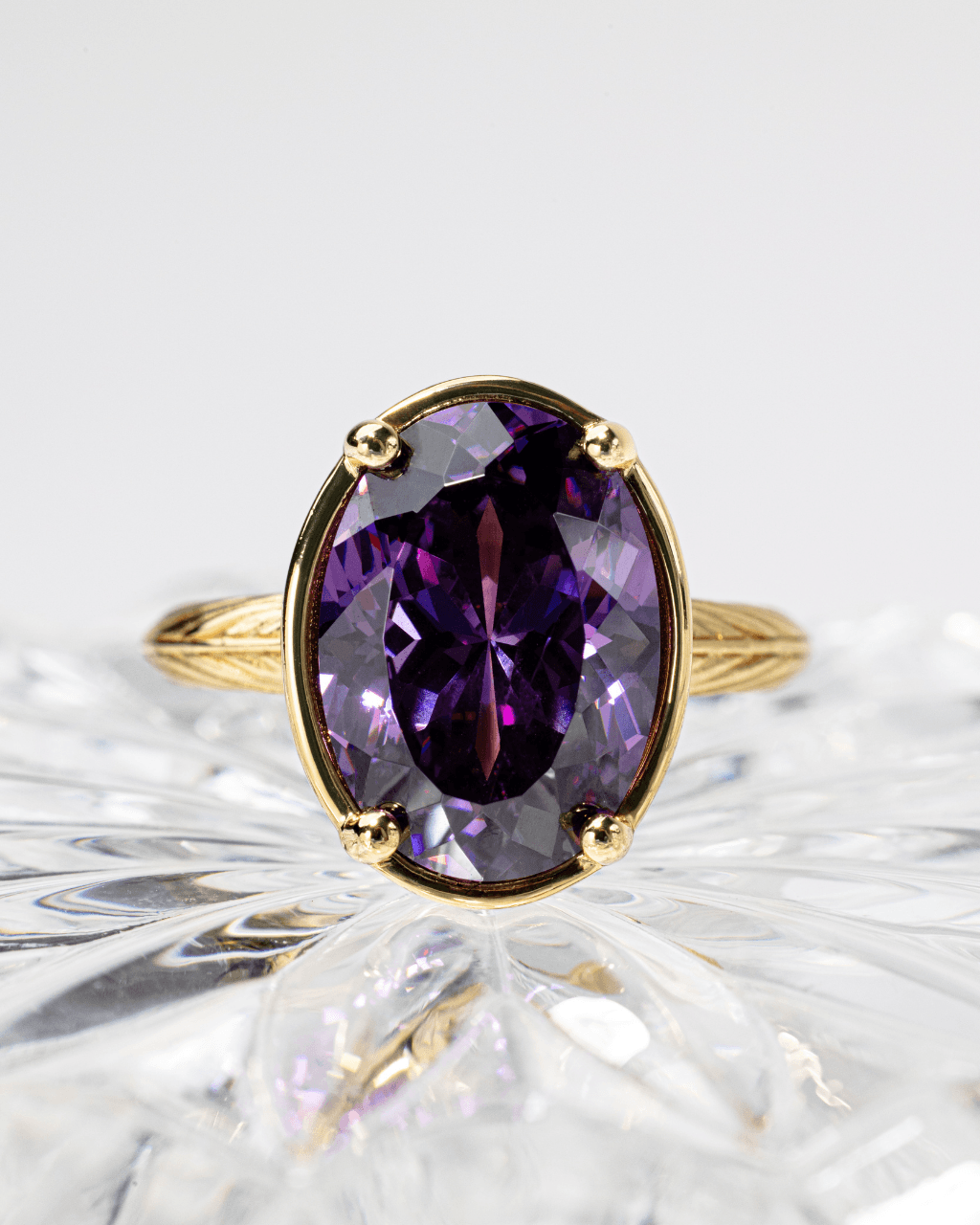 Sterling Silver Oval Cut Amethyst CZ Cocktail Ring