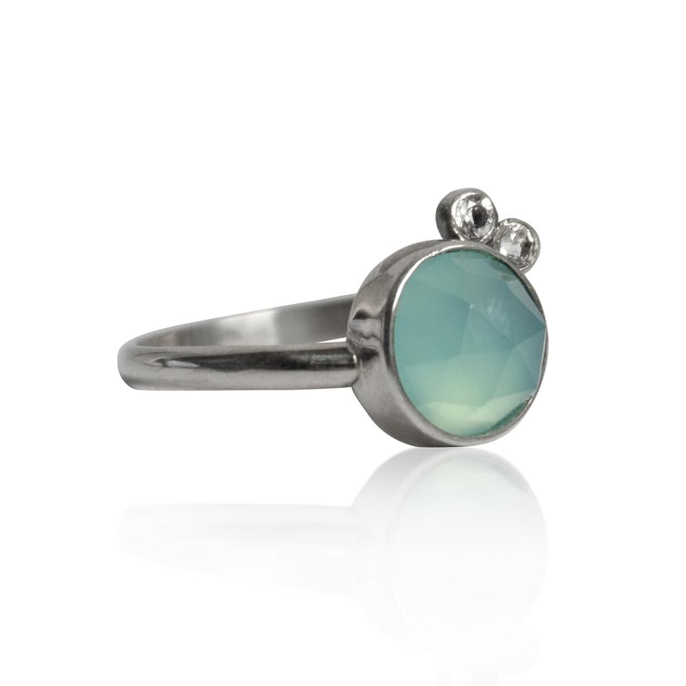 Aqua Chalcedony White Topaz Sterling Silver Ring Gemstone