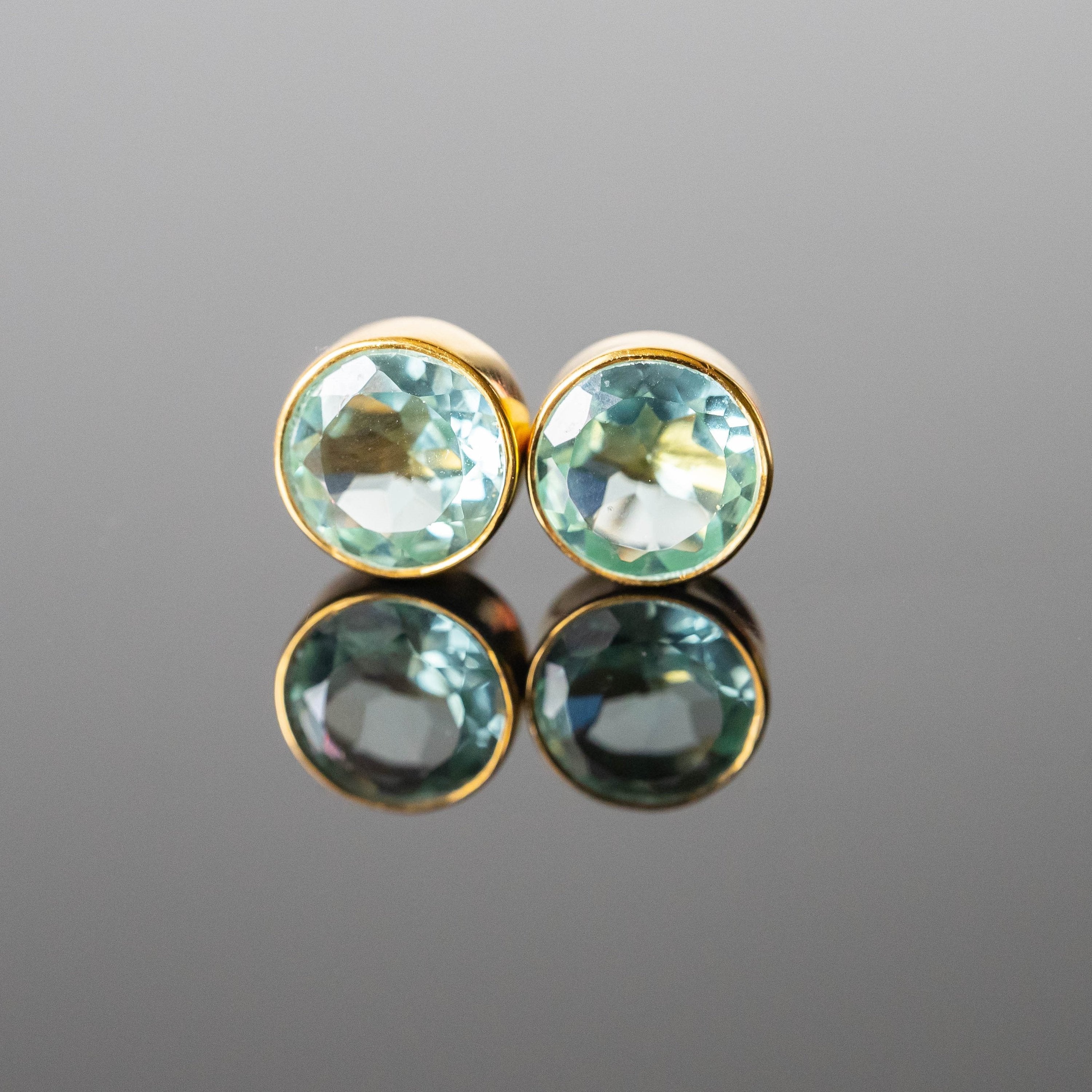 Aquamarine 8mm Round Stud Earrings Classic Sterling Silver