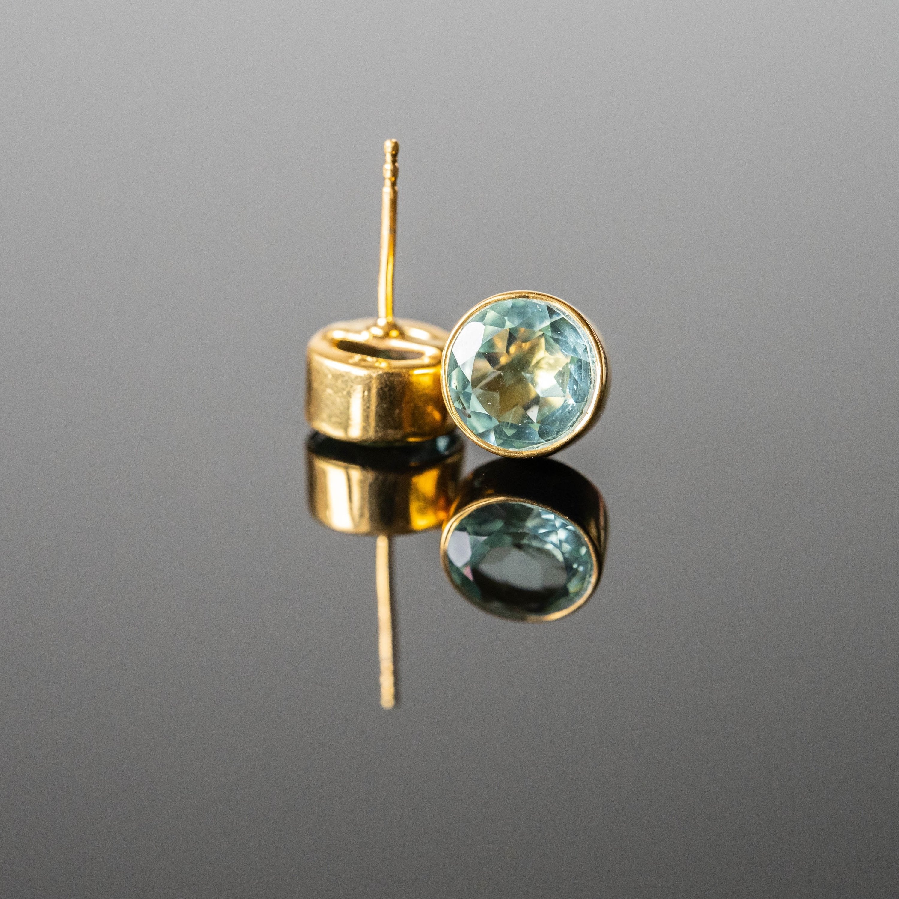 Aquamarine 8mm Round Stud Earrings Classic Sterling Silver