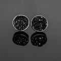 Black Druzy Round Stud Earrings Sterling Silver Minimalist