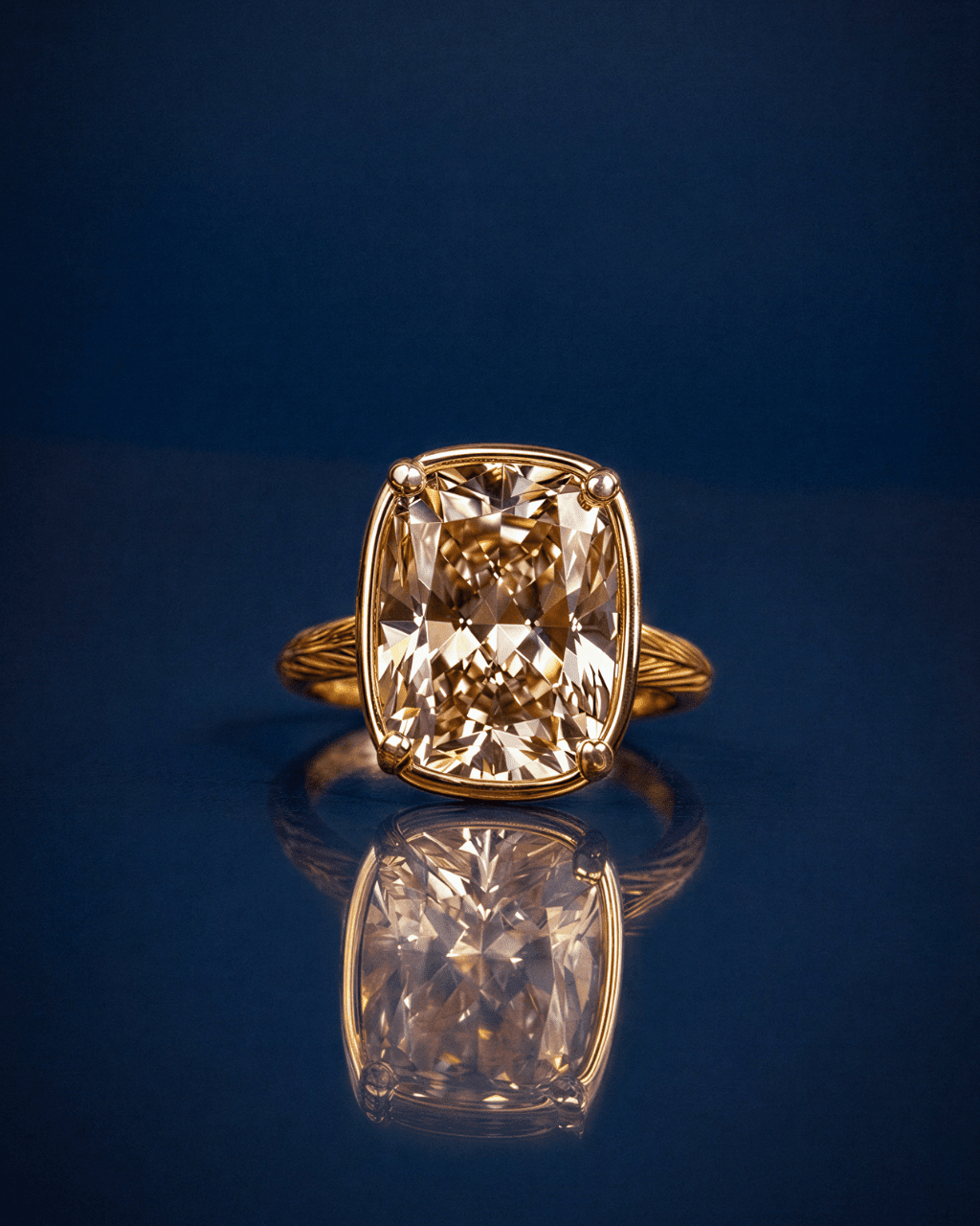 Sterling Silver Elongated Cushion Champagne CZ Cocktail Ring