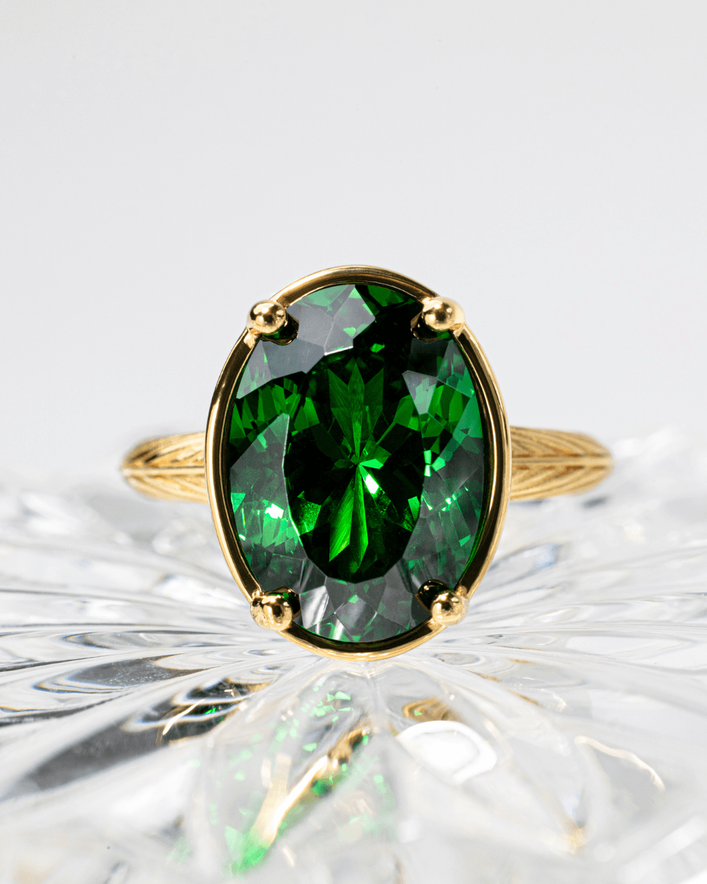 Sterling Silver Oval Cut Emerald CZ Cocktail Ring