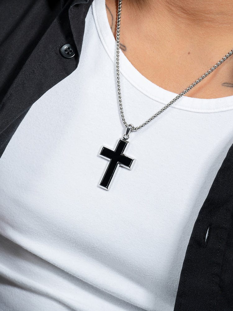 Black Onyx Cross Pendant Necklace