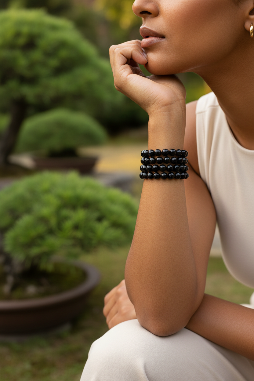 Black Obsidian Round Bead Bracelet - Strong Protection