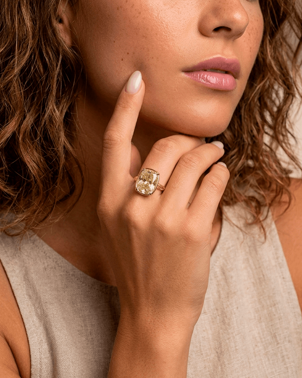 Sterling Silver Elongated Cushion Light Yellow CZ Cocktail Ring