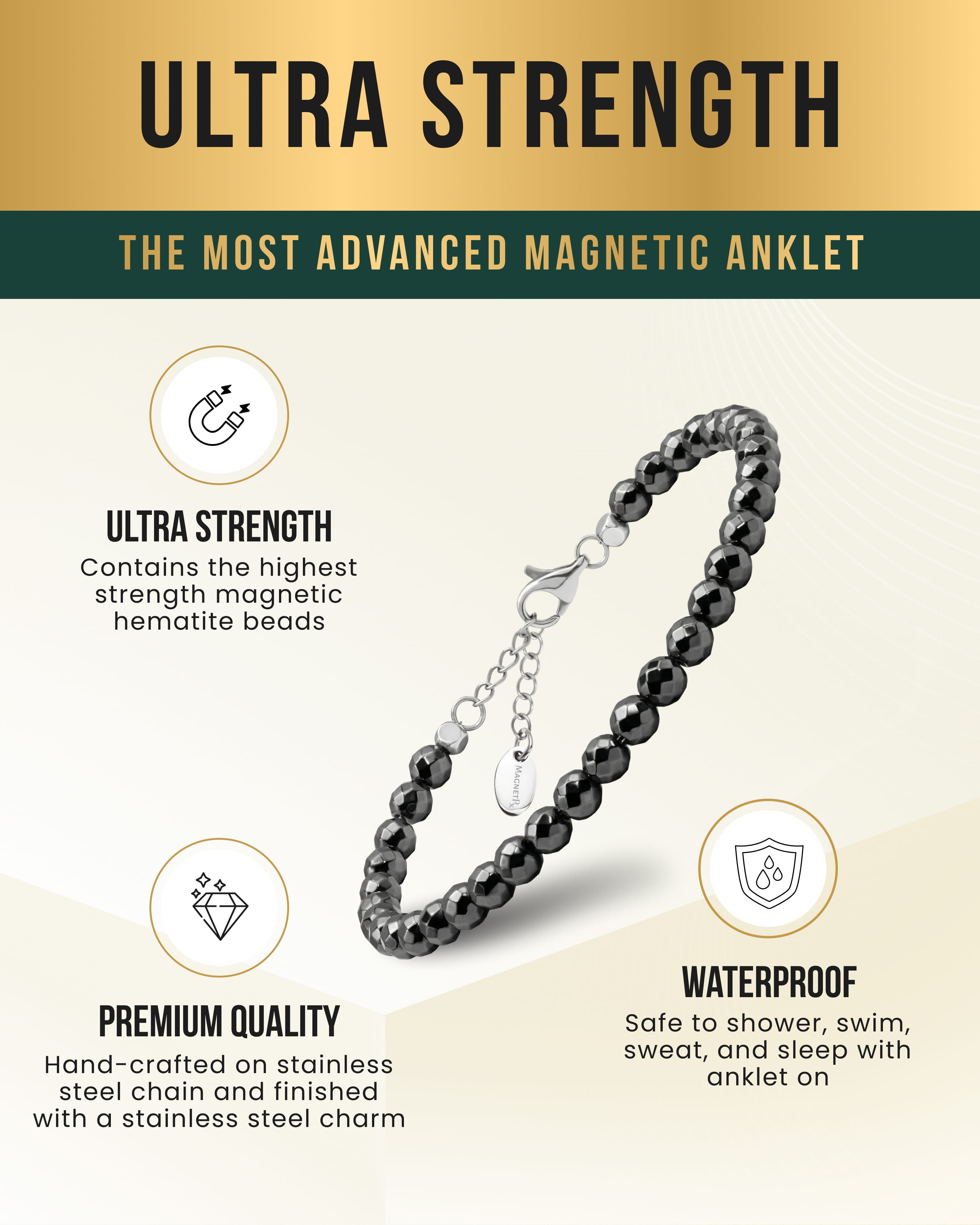 Hematite Magnetic Anklet (6mm Faceted Beads)