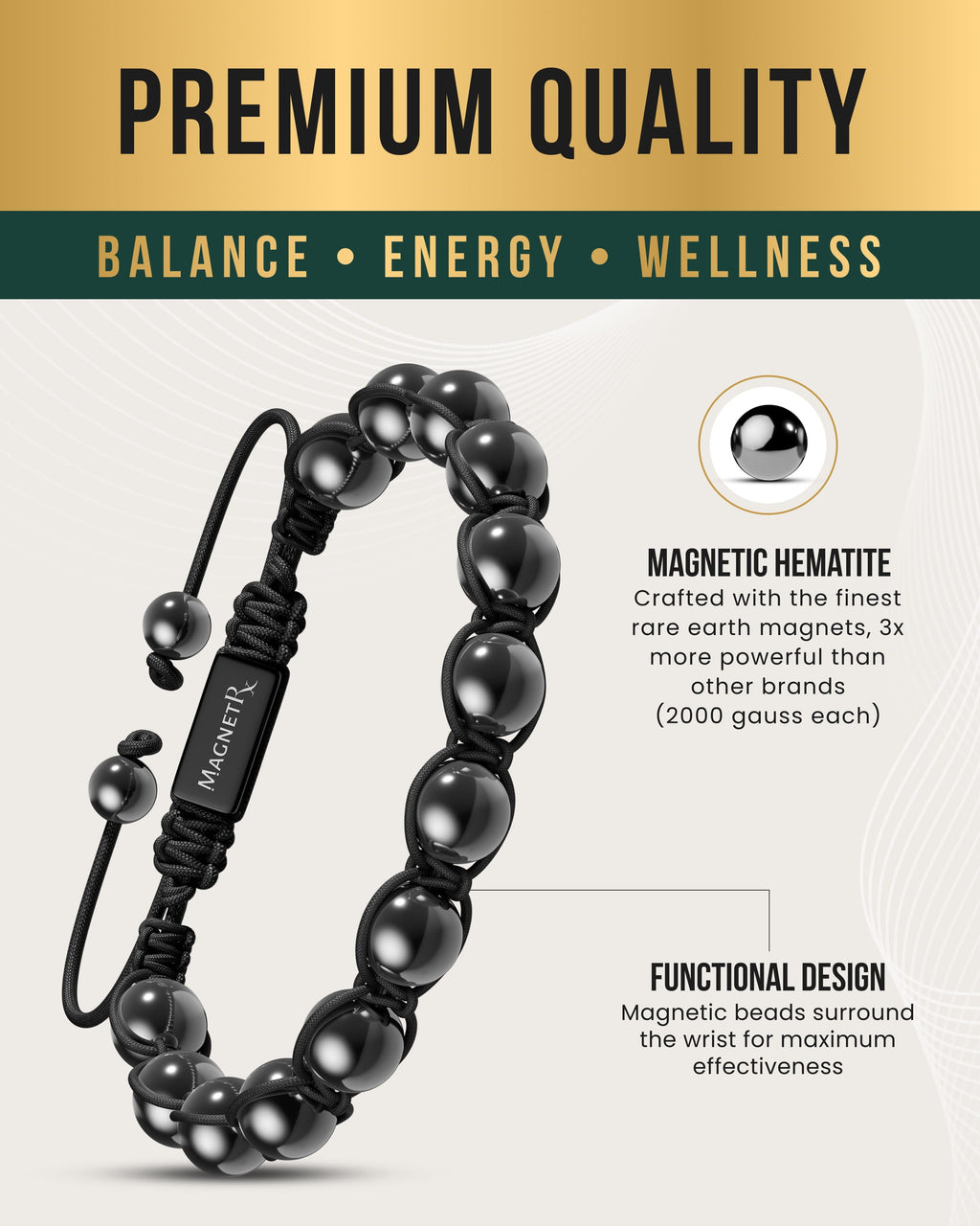 High Power Magnetic Hematite Bracelet Bali Style