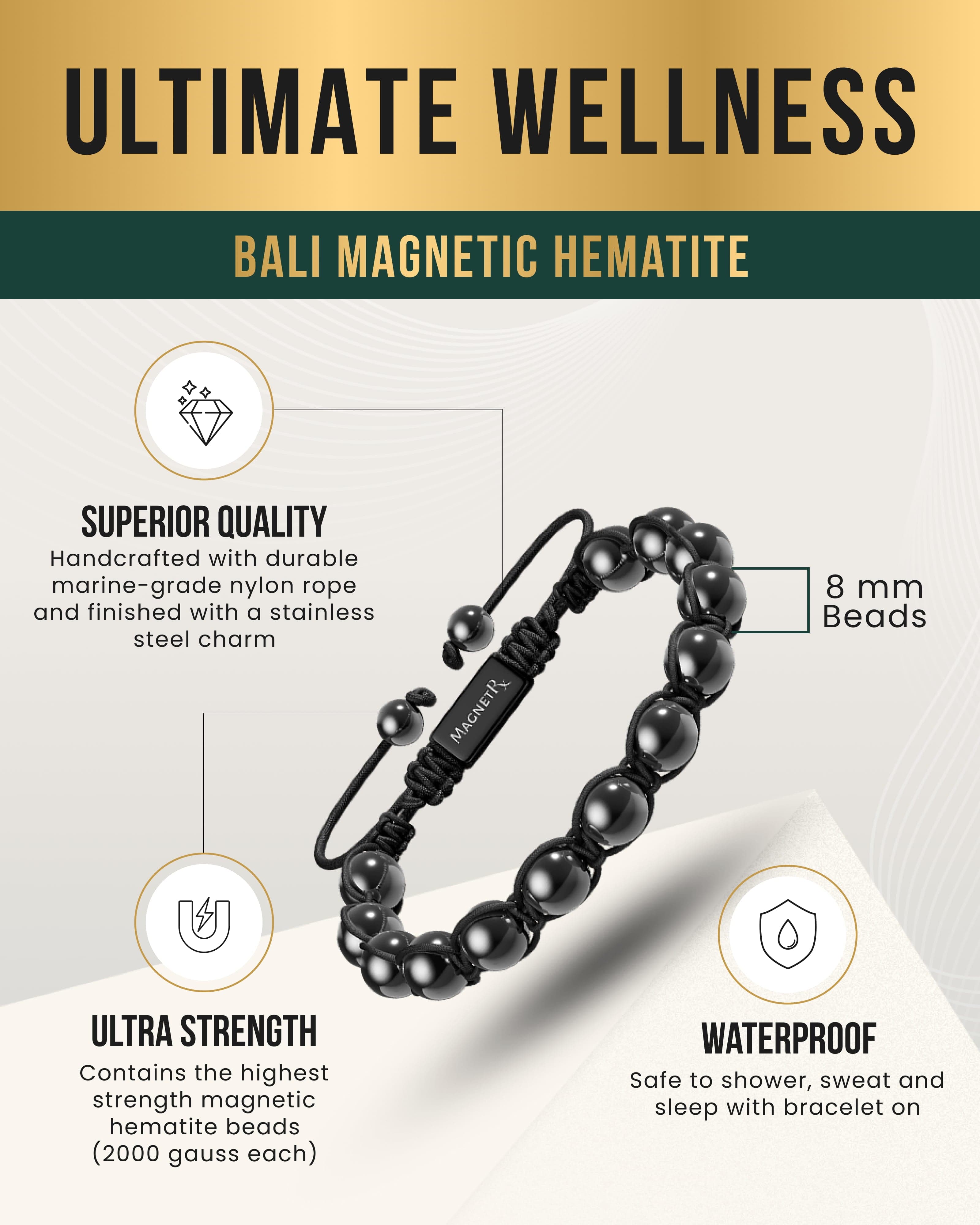 High Power Magnetic Hematite Bracelet Bali Style