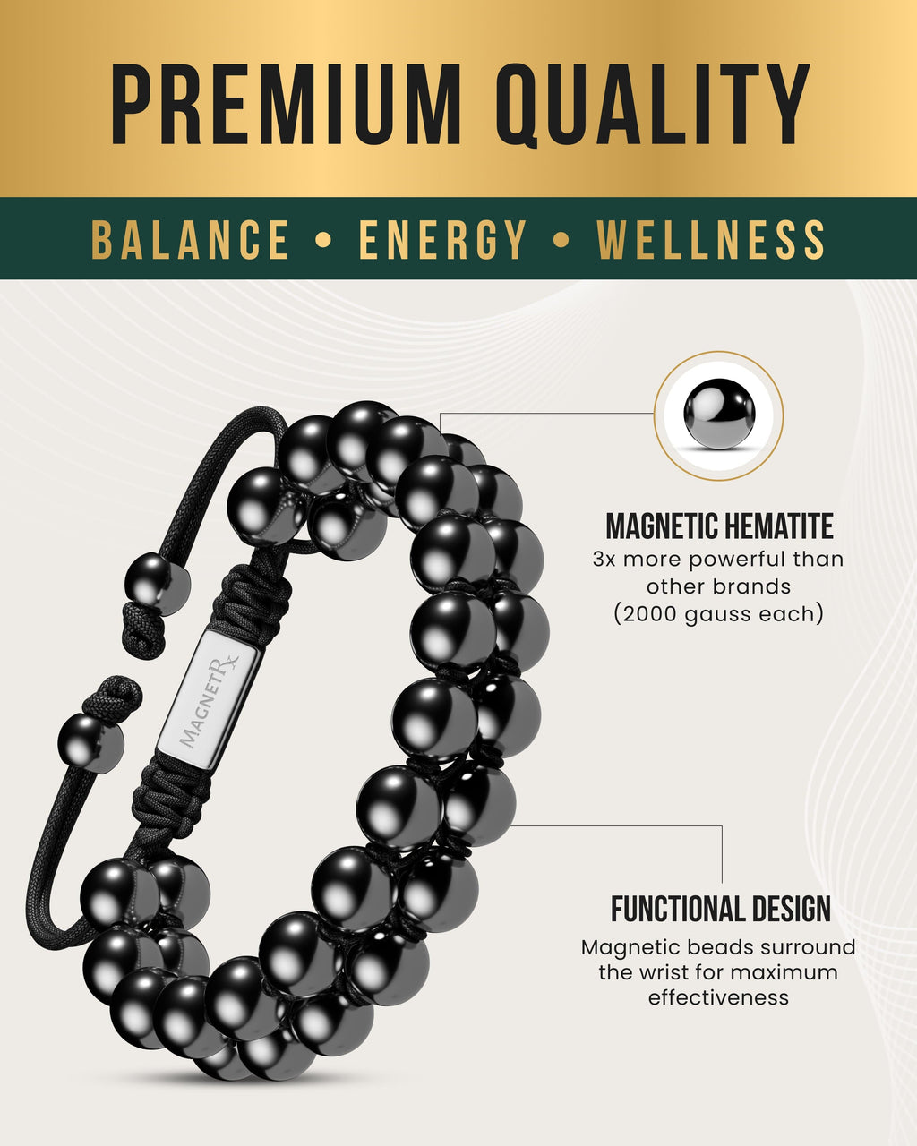 High Power Magnetic Hematite Bracelet Double Row