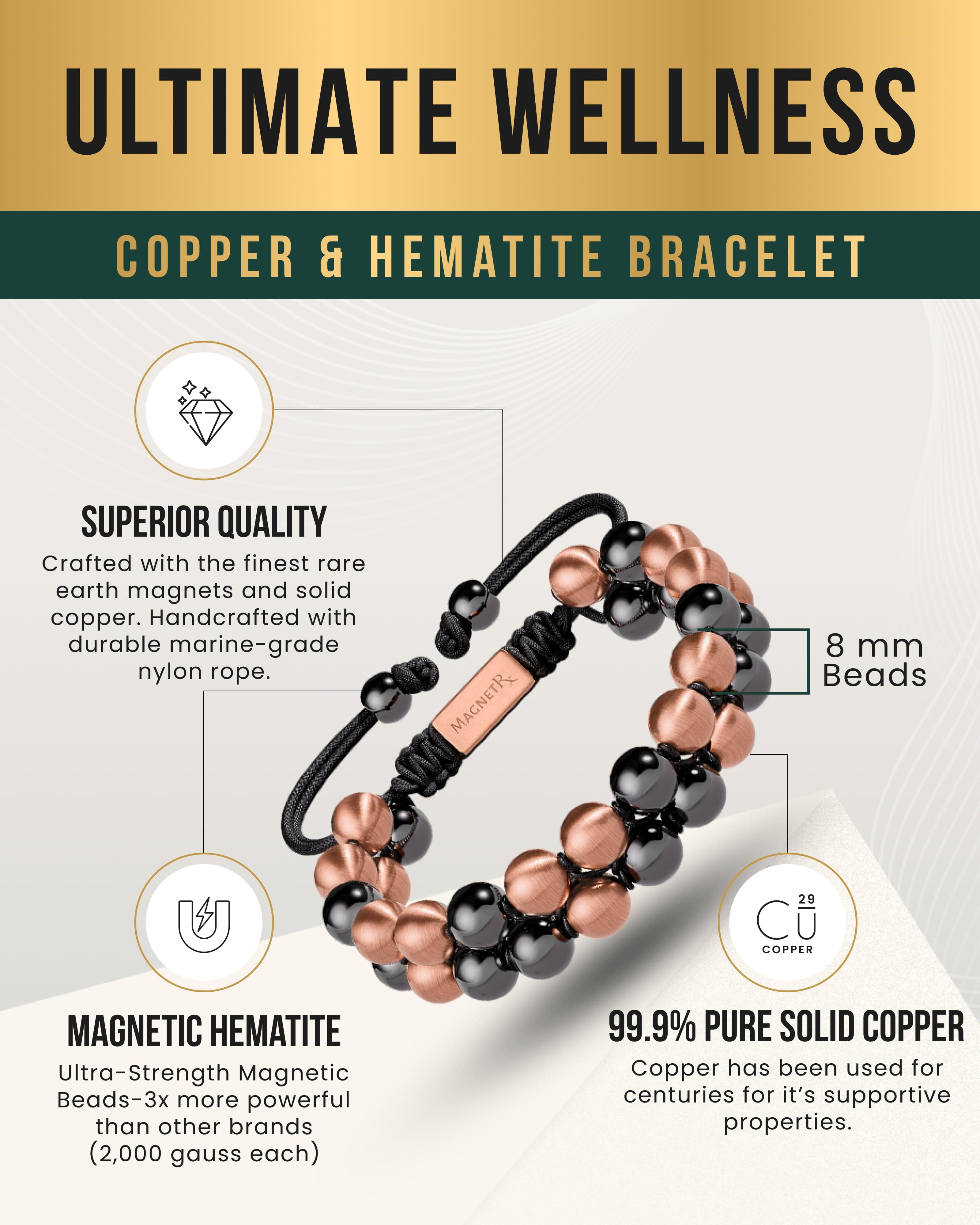 MAX Strength Magnetic Hematite & Copper Bracelet (Double Row)